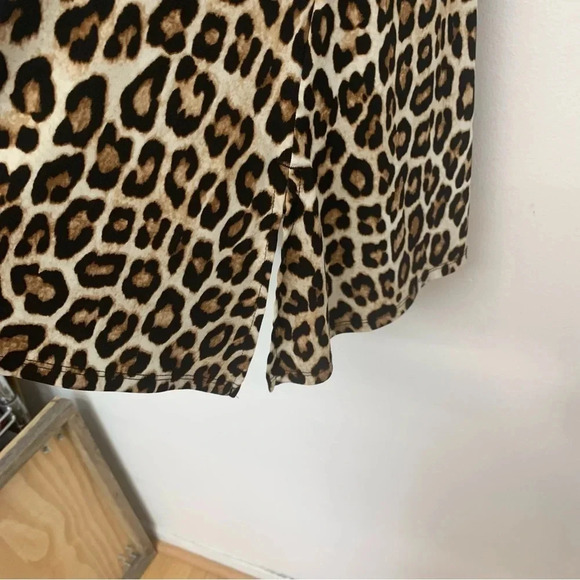 Chicos 0 Top Shirt US  Small Brown Animal Print  Tunic Boat Neck 3/4 Sleeve Work - Picture 5 of 13